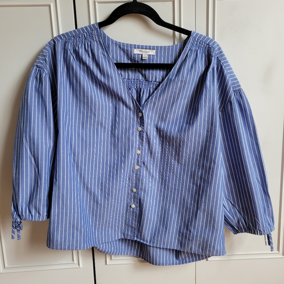 Madewell Blue Striped Blouse with Buttoned Front - Picture 1 of 3